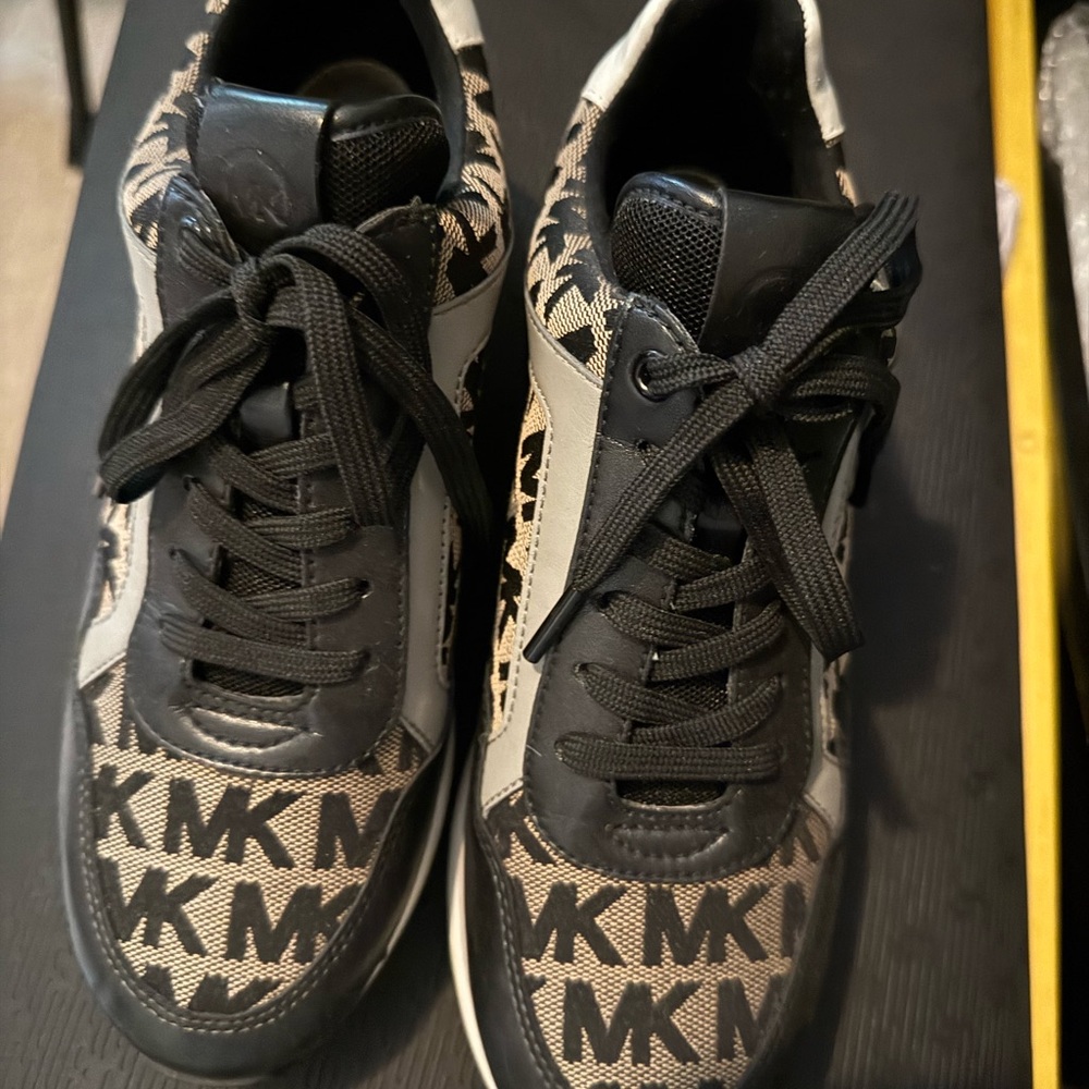 Michael Kors Black and Tan Monogram Sneakers